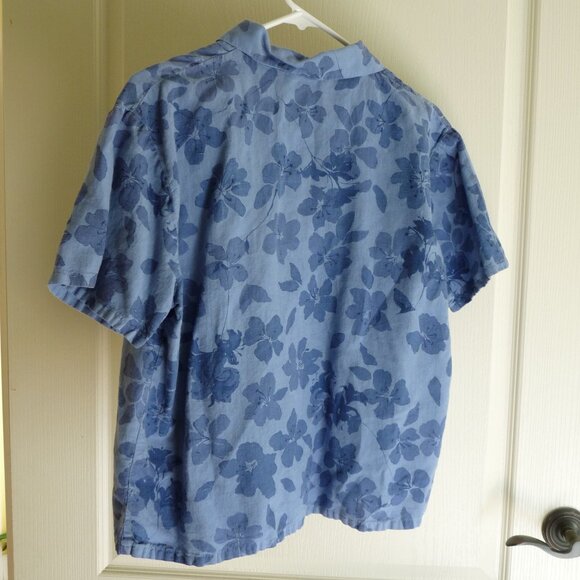 Cotton Studio blue linen blend short sleeve floral printed blouse M button down - Picture 3 of 4
